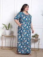 Blue Floral Plus Size Nightgown – Comfortable Sleepwear for Women