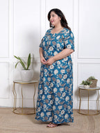 Blue Floral Plus Size Nightgown – Comfortable Sleepwear for Women