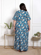 Blue Floral Plus Size Nightgown – Comfortable Sleepwear for Women