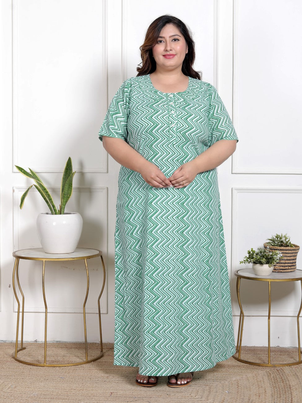 Green Floral Plus Size Nightgown – Comfortable Sleepwear for Women Main image