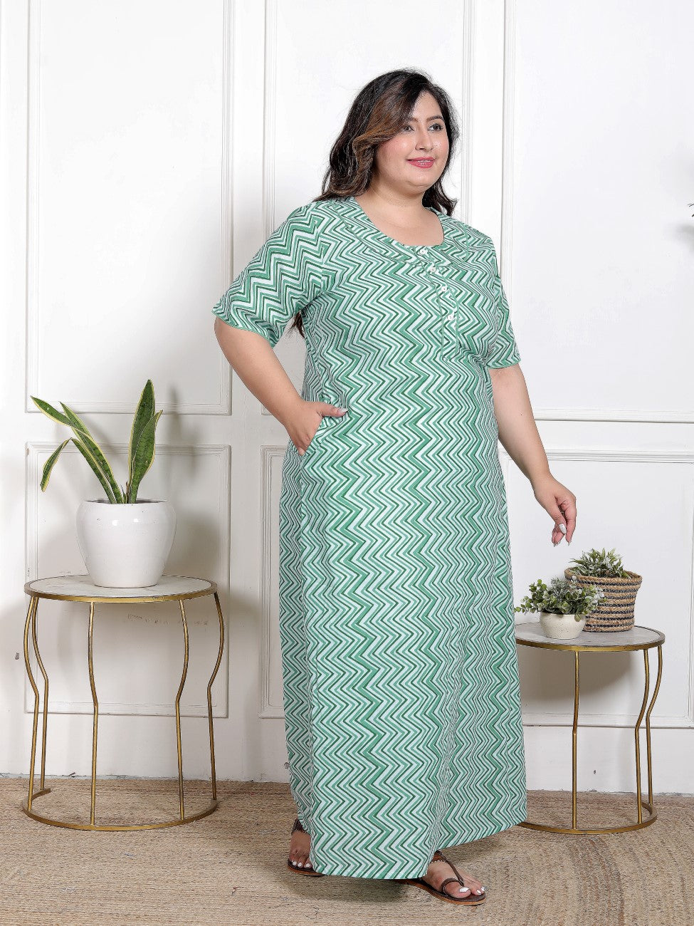 Green Floral Plus Size Nightgown – Comfortable Sleepwear for Women