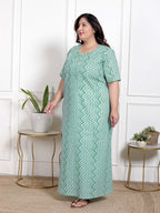Green Floral Plus Size Nightgown – Comfortable Sleepwear for Women
