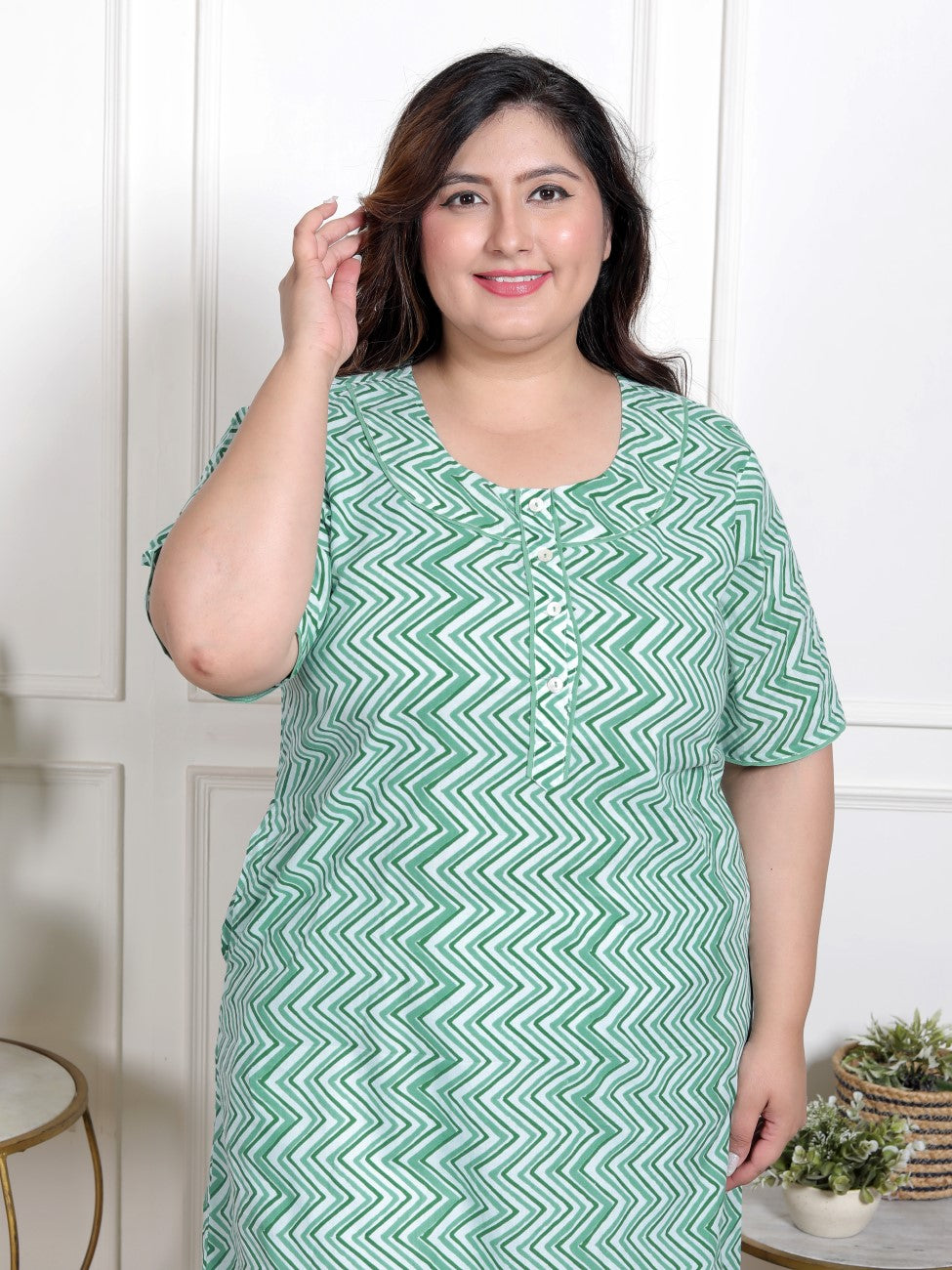 Green Floral Plus Size Nightgown – Comfortable Sleepwear for Women