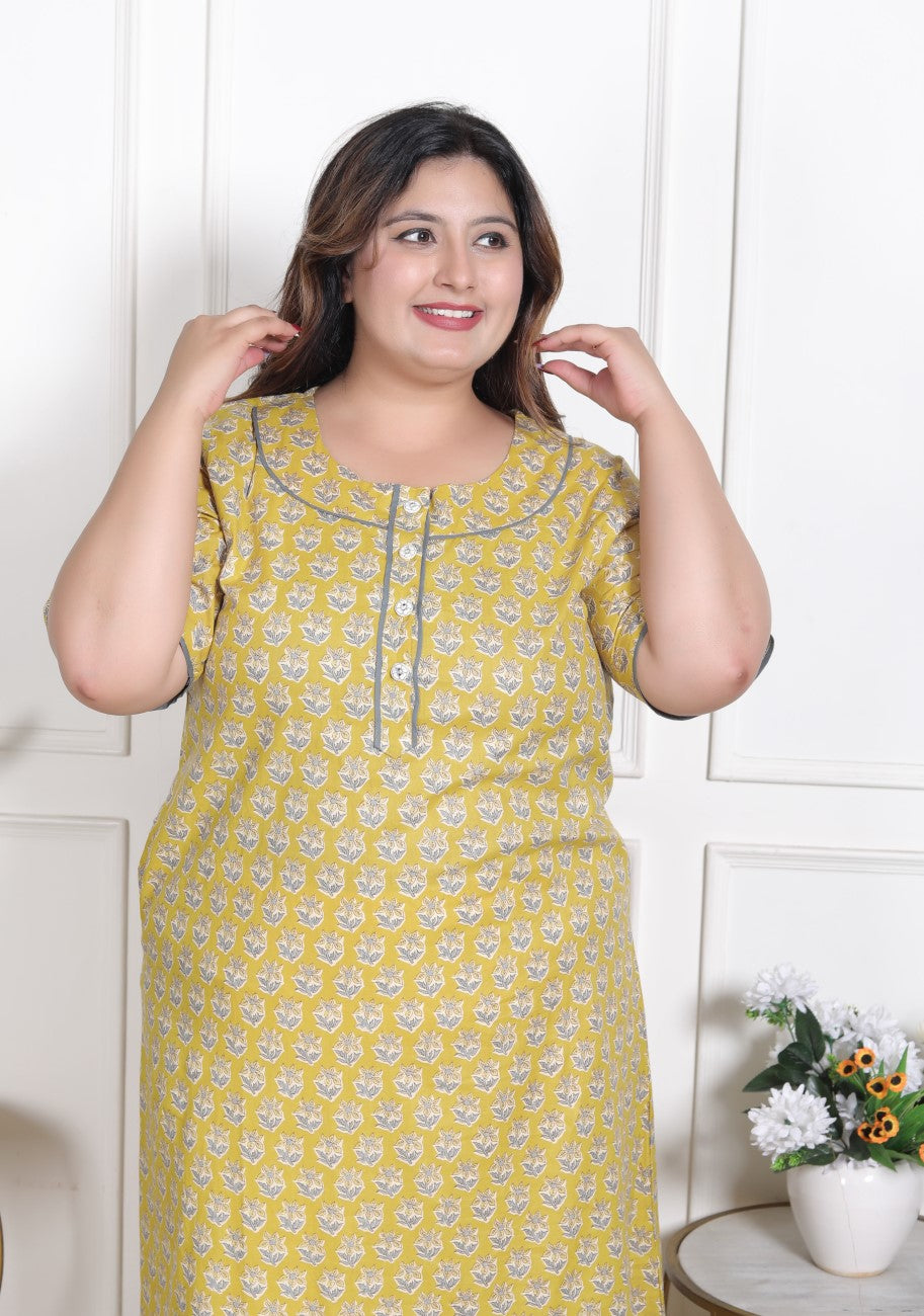 Yellow Floral Plus Size Nightgown – Comfortable Sleepwear for Women