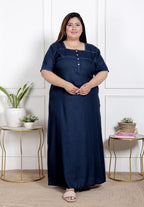 Blue Solid Plus Size Nightgown – Comfortable Sleepwear for Women