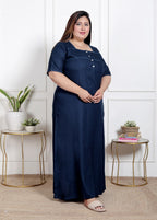 Blue Solid Plus Size Nightgown – Comfortable Sleepwear for Women