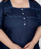 Blue Solid Plus Size Nightgown – Comfortable Sleepwear for Women