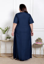 Blue Solid Plus Size Nightgown – Comfortable Sleepwear for Women