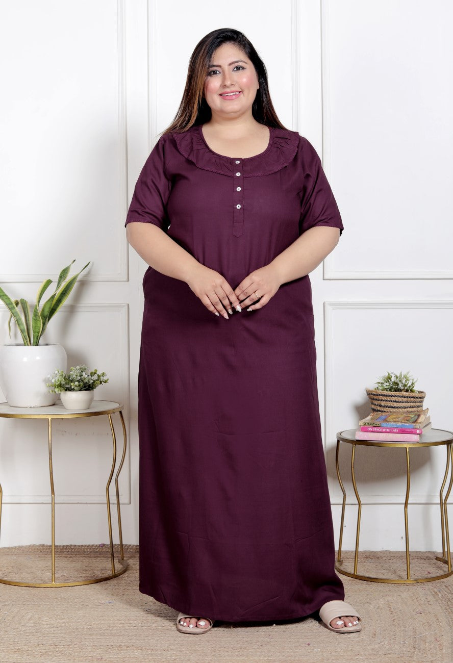 Purple Solid Plus Size Nightgown – Comfortable Sleepwear for Women