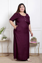 Purple Solid Plus Size Nightgown – Comfortable Sleepwear for Women
