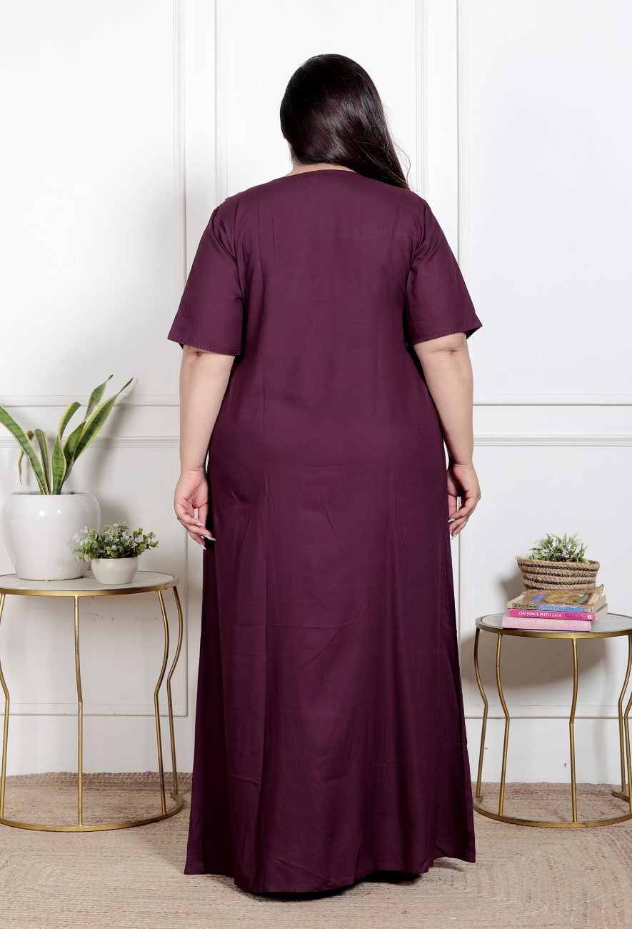 Purple Solid Plus Size Nightgown – Comfortable Sleepwear for Women