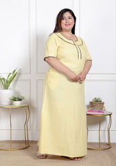 Beige Solid Plus Size Nightgown – Comfortable Sleepwear for Women