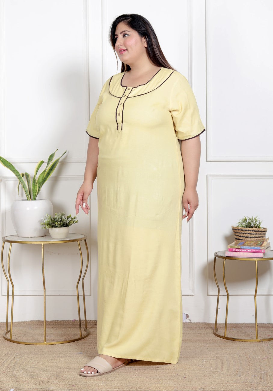 Beige Solid Plus Size Nightgown – Comfortable Sleepwear for Women