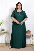 Green  Solid Plus Size Nightgown – Comfortable Sleepwear for Women
