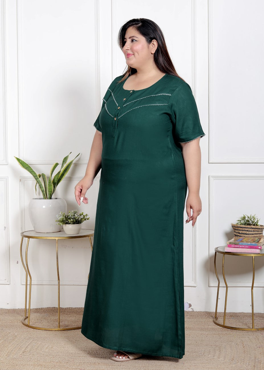 Green  Solid Plus Size Nightgown – Comfortable Sleepwear for Women