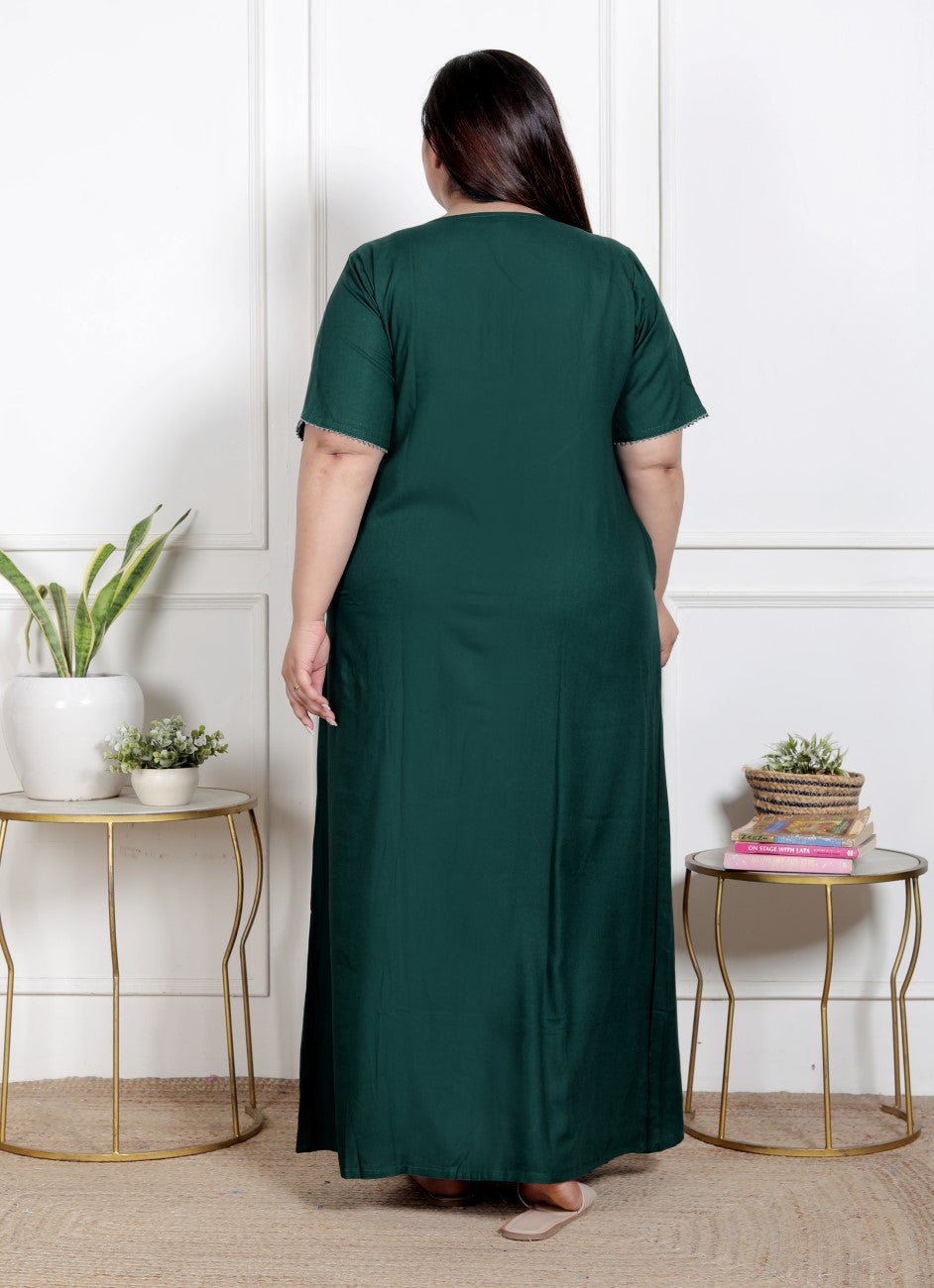 Green  Solid Plus Size Nightgown – Comfortable Sleepwear for Women