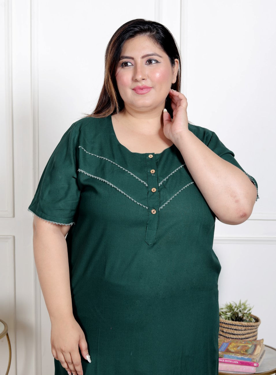 Green  Solid Plus Size Nightgown – Comfortable Sleepwear for Women