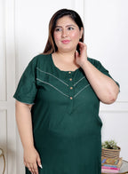 Green  Solid Plus Size Nightgown – Comfortable Sleepwear for Women