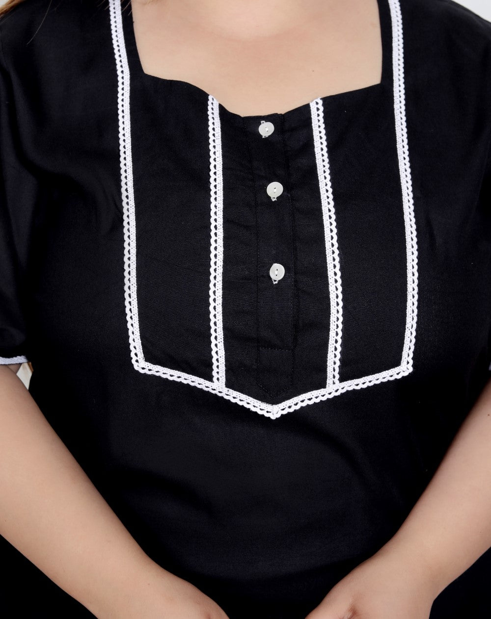 Black Solid Plus Size Nightgown – Comfortable Sleepwear for Women