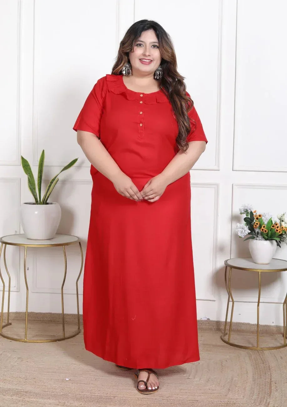 Rayon Red Solid Plus Size Nightgown – Comfortable Sleepwear Secondary image