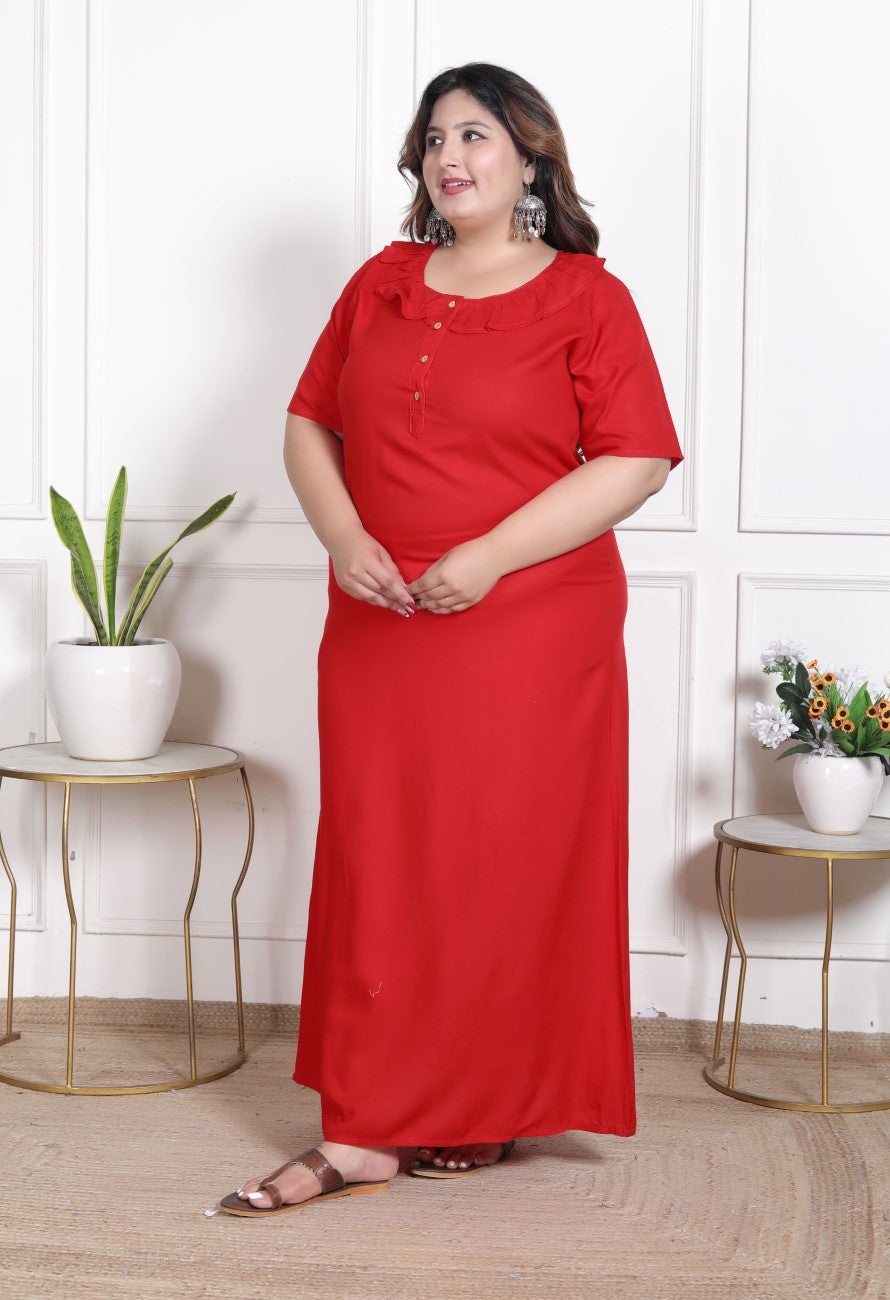 Red Solid Plus Size Nightgown – Comfortable Sleepwear for Women