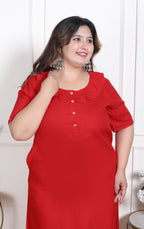 Red Solid Plus Size Nightgown – Comfortable Sleepwear for Women