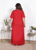 Red Solid Plus Size Nightgown – Comfortable Sleepwear for Women
