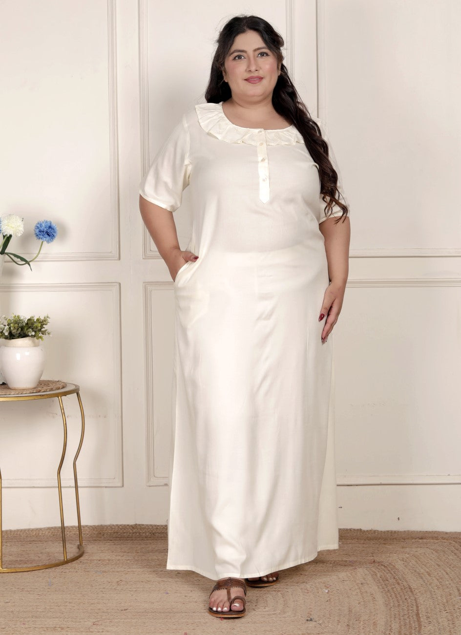 Off White Solid Plus Size Nightgown – Comfortable Sleepwear for Women Secondary image