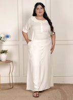 Off White Solid Plus Size Nightgown – Comfortable Sleepwear for Women
