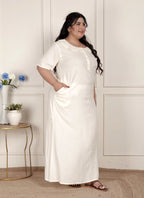 Off White Solid Plus Size Nightgown – Comfortable Sleepwear for Women