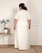 Off White Solid Plus Size Nightgown – Comfortable Sleepwear for Women
