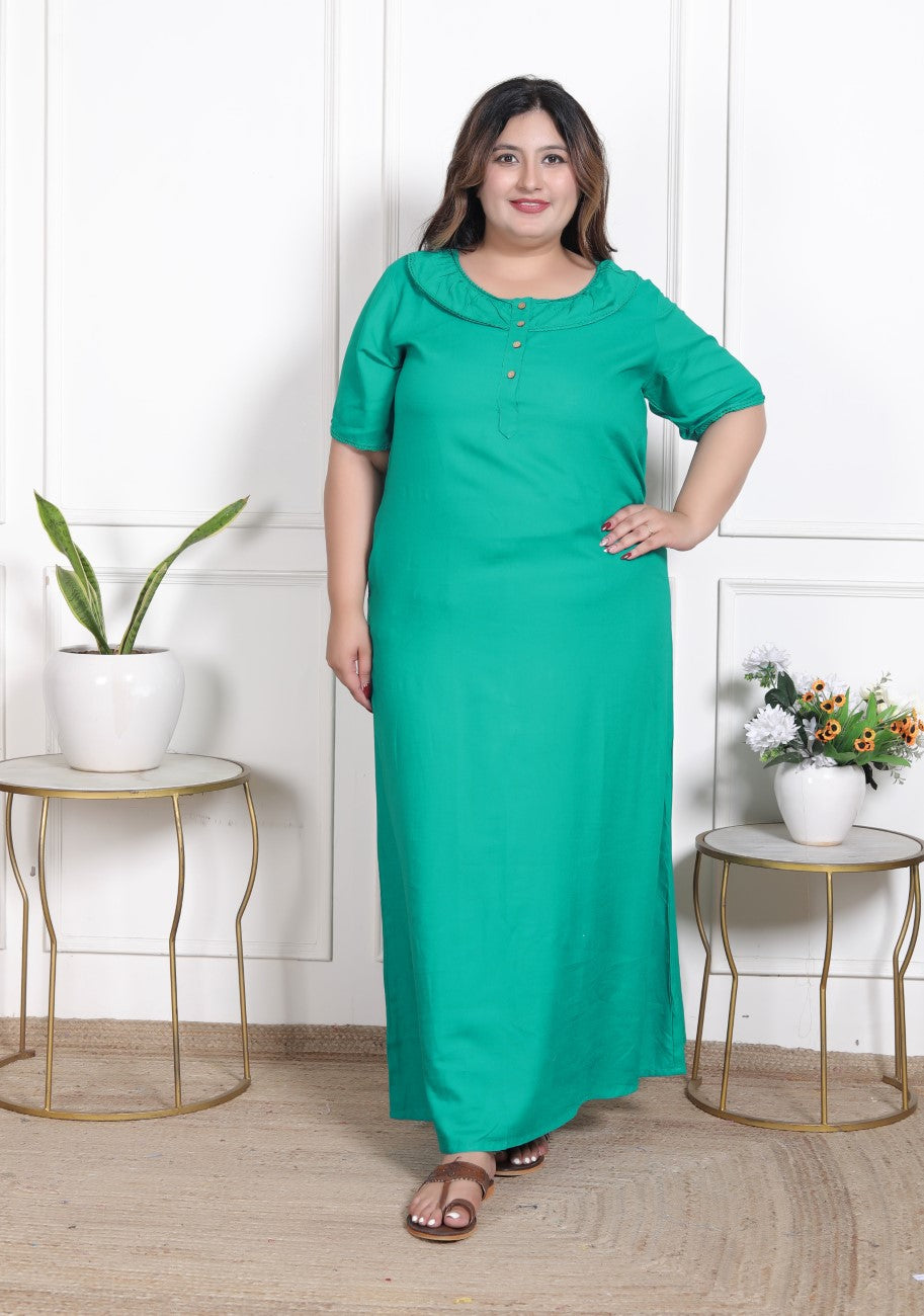 Rama Green  Solid Plus Size Nightgown – Comfortable Sleepwear for Women Main image
