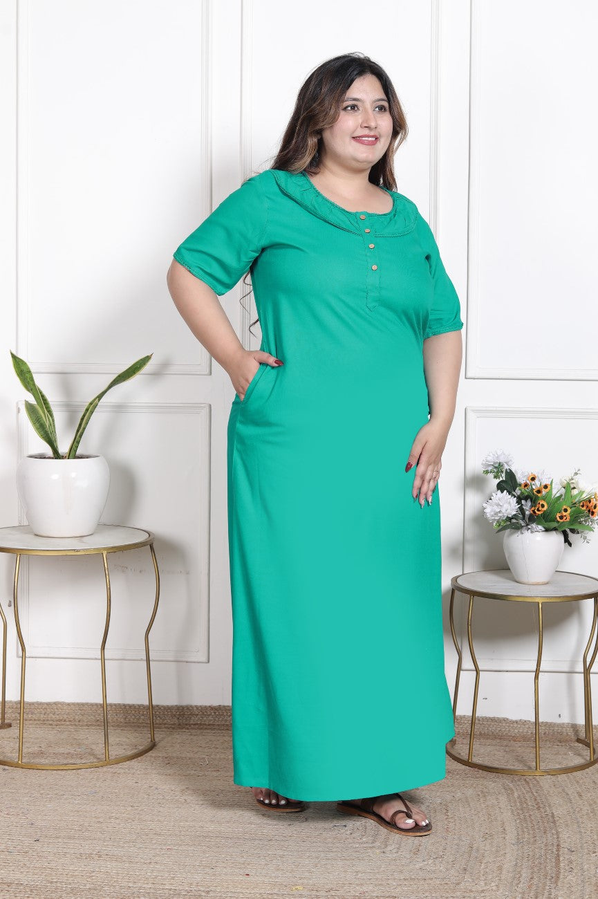 Rama Green  Solid Plus Size Nightgown – Comfortable Sleepwear for Women