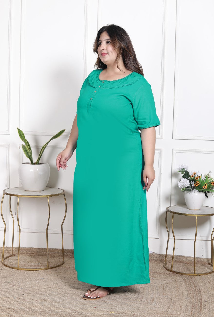 Rama Green  Solid Plus Size Nightgown – Comfortable Sleepwear for Women