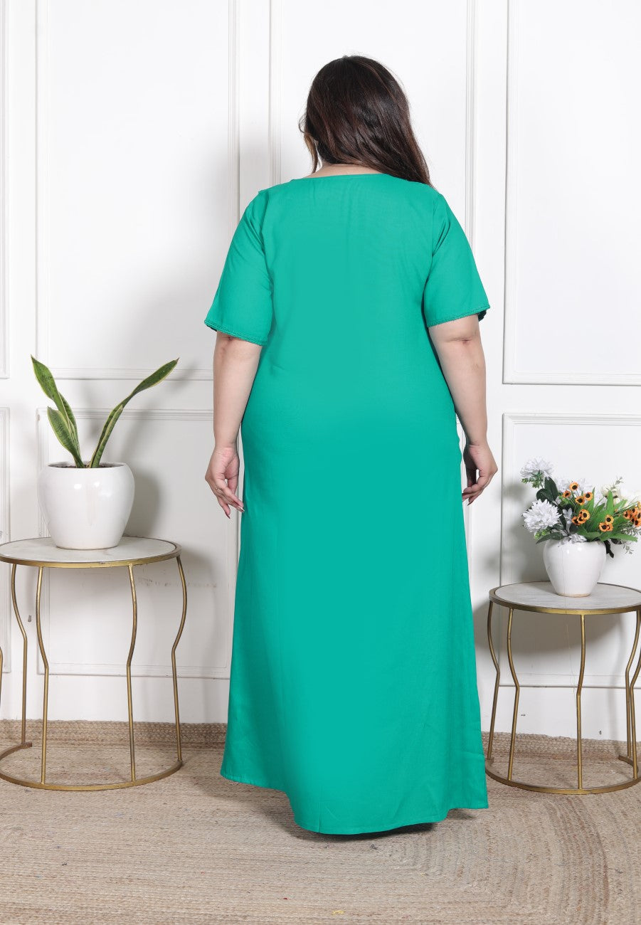 Rama Green  Solid Plus Size Nightgown – Comfortable Sleepwear for Women