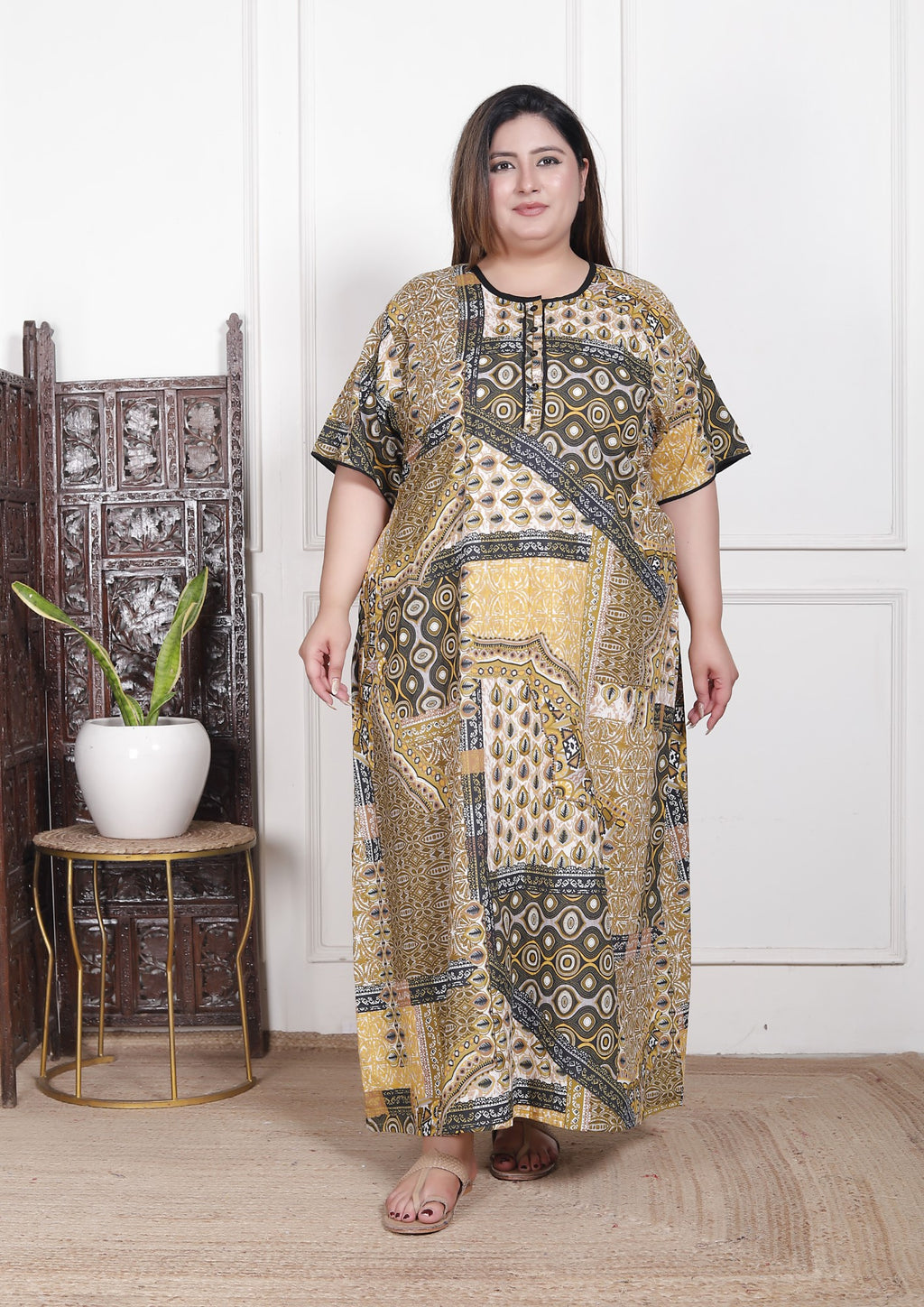 Green Floral Plus Size Nightgown – Comfortable Sleepwear for Women-430020