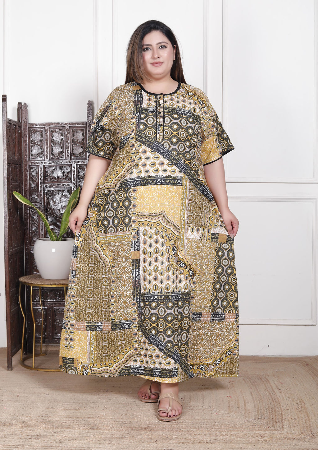 Green Floral Plus Size Nightgown – Comfortable Sleepwear for Women-430020