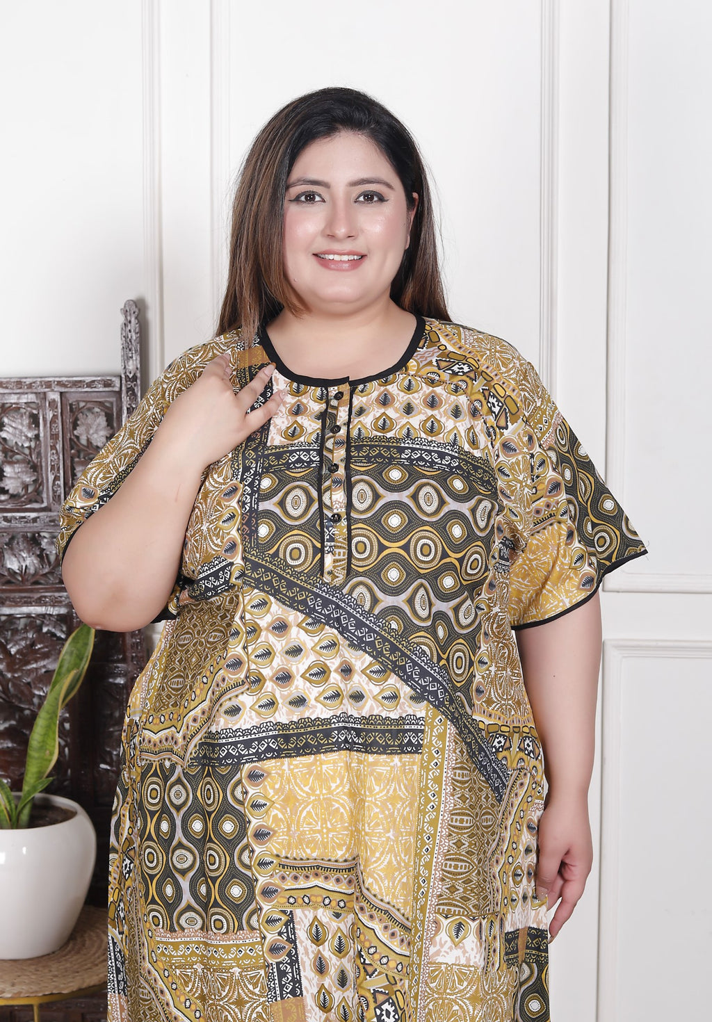 Green Floral Plus Size Nightgown – Comfortable Sleepwear for Women-430020