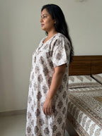 Beige Cotton Floral Plus Size Nightgown – Comfortable Sleepwear