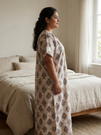 Beige Cotton Floral Plus Size Nightgown – Comfortable Sleepwear