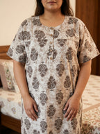 Beige Cotton Floral Plus Size Nightgown – Comfortable Sleepwear