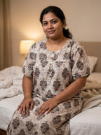 Beige Cotton Floral Plus Size Nightgown – Comfortable Sleepwear