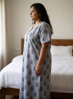 Grey Cotton Floral Plus Size Nightgown – Comfortable Sleepwear