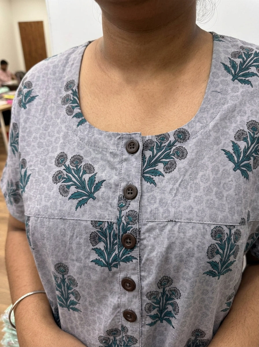 Grey Cotton Floral Plus Size Nightgown – Comfortable Sleepwear