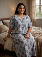 Grey Cotton Floral Plus Size Nightgown – Comfortable Sleepwear