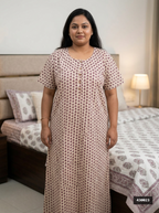 Beige Cotton Floral Plus Size Nightgown – Comfortable Sleepwear