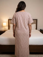 Beige Cotton Floral Plus Size Nightgown – Comfortable Sleepwear