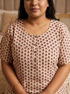 Beige Cotton Floral Plus Size Nightgown – Comfortable Sleepwear
