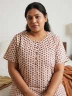 Beige Cotton Floral Plus Size Nightgown – Comfortable Sleepwear