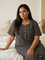 Black Cotton Floral Plus Size Nightgown – Comfortable Sleepwear